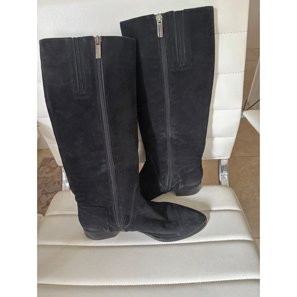 Aquatalia Marvin K Black Suede Tall Boots Made in Italy Pointed Toe Size 9